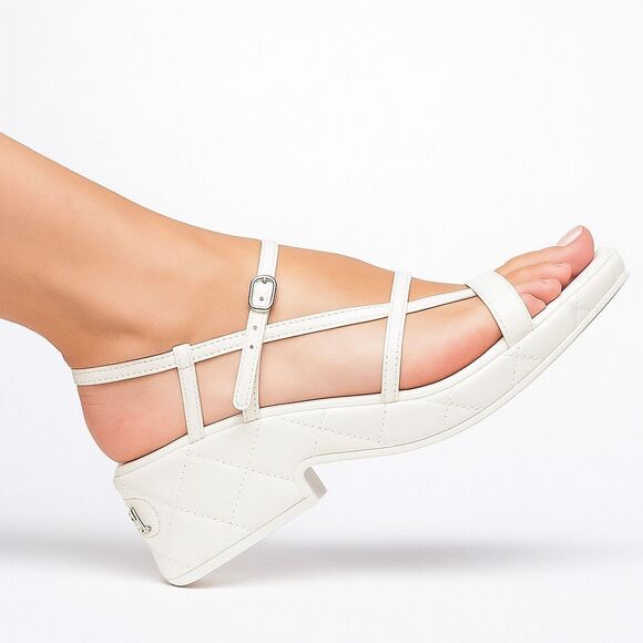 CHANEL 2023 White Quilted Leather Sandal Size 39 Open Toe Slingback Platform - Picture 4 of 15